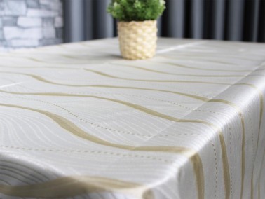 Wave Rectangle Tablecloth 145x220 cm %100 Polyester Cream Gold - Thumbnail