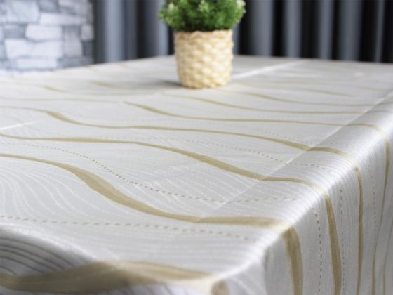 Wave Rectangle Tablecloth 145x220 cm %100 Polyester Cream Gold