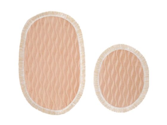 Waves Tasseled 2 Pcs Bath Mat Set Cappucino