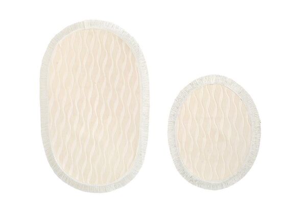 Waves Tasseled 2 Pcs Bath Mat Set Cream