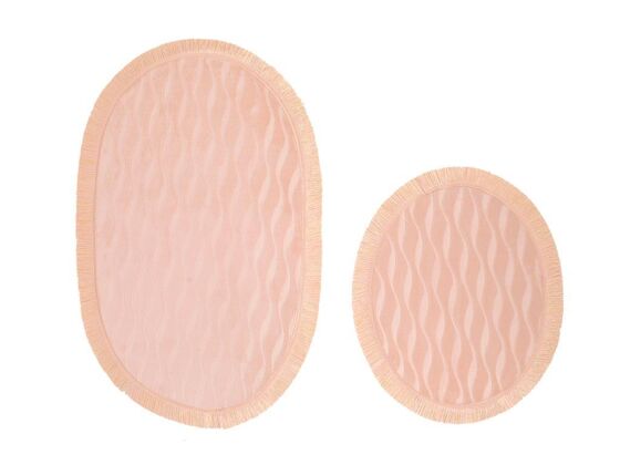 Waves Tasseled 2 Pcs Bath Mat Set Powder