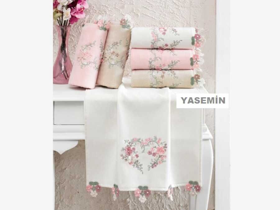 Jasmine Velvet Embroidered Hand Face Towel Cream