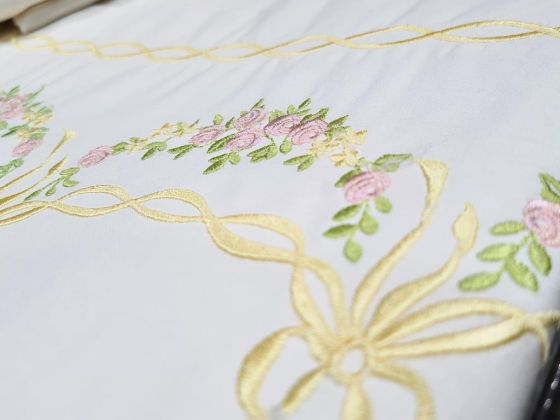 Yasmin Duvet Cover Set Embroidered 100% Cotton 6 Pieces Cream