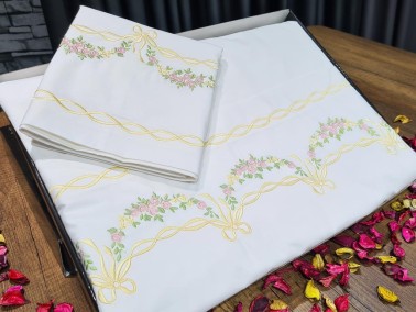 Yasmin Duvet Cover Set Embroidered 100% Cotton 6 Pieces Cream - Thumbnail