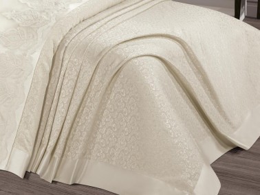 Yasmin French Guipure Brocade Bedspread Set Cream - Thumbnail
