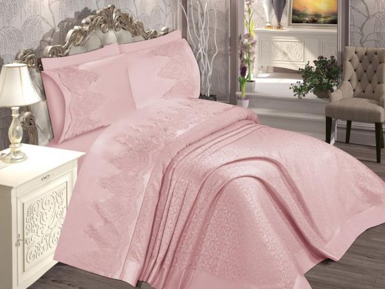 Yasmin French Guipure Brocade Bedspread Set Powder