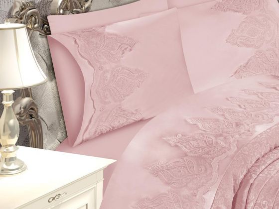 Yasmin French Guipure Brocade Bedspread Set Powder