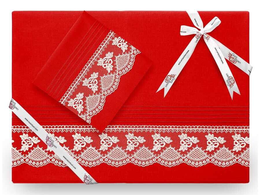 Dowry World - Yekpare Luxury French Laced Duvet Cover Set Red Dowry World - Yekpare Luxury French Laced Duvet Cover Set Red