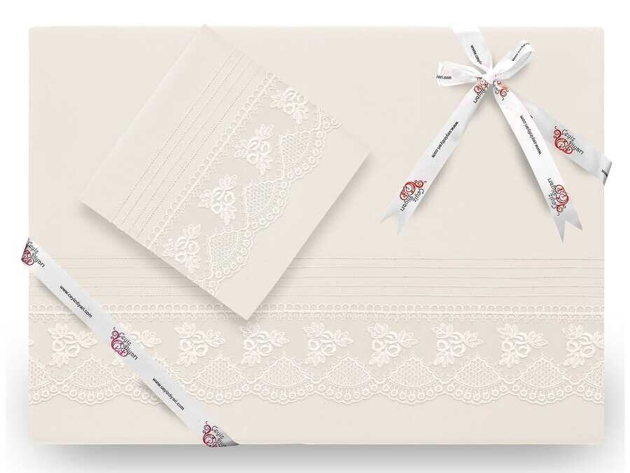 Dowry World - Yekpare Luxury French Laced Duvet Cover Set Cream Dowry World - Yekpare Luxury French Laced Duvet Cover Set Cream