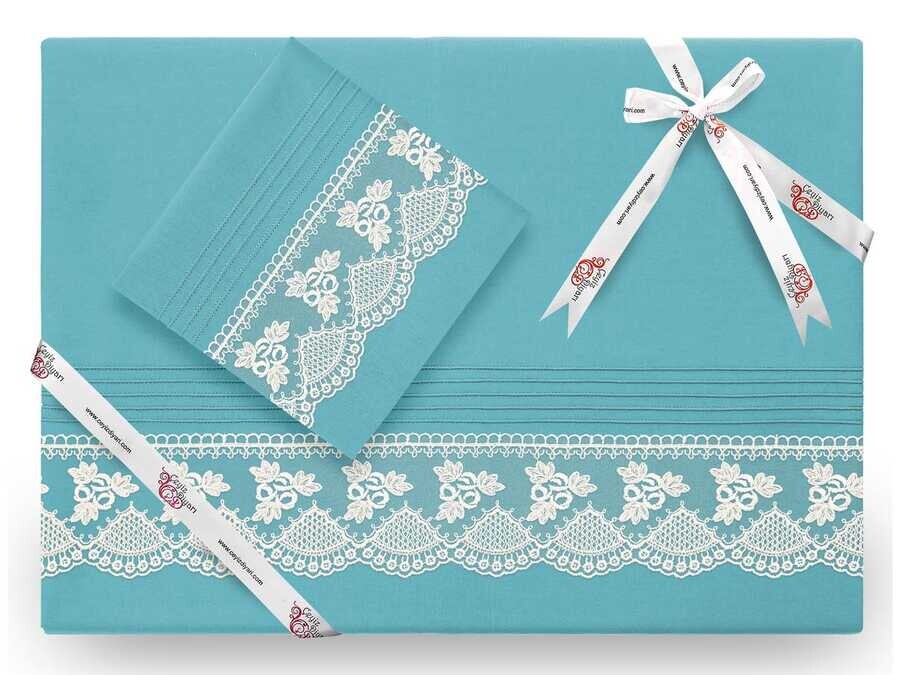 Dowry World - Yekpare Lux French Laced Duvet Cover Set Dark Cyan