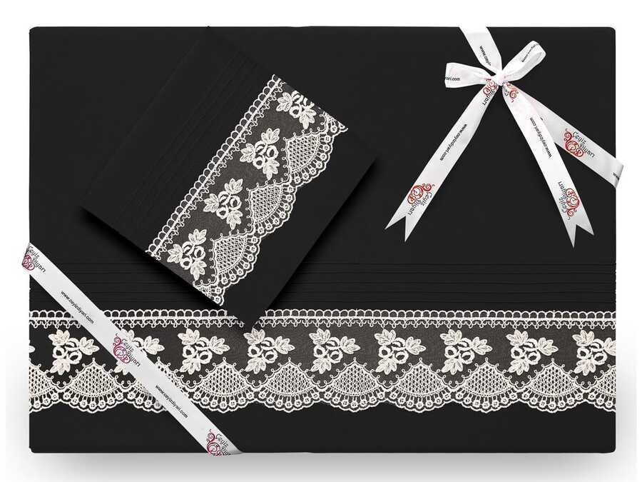 Dowry World - Yekpare Lux French Laced Duvet Cover Set Black Dowry World - Yekpare Lux French Laced Duvet Cover Set Black