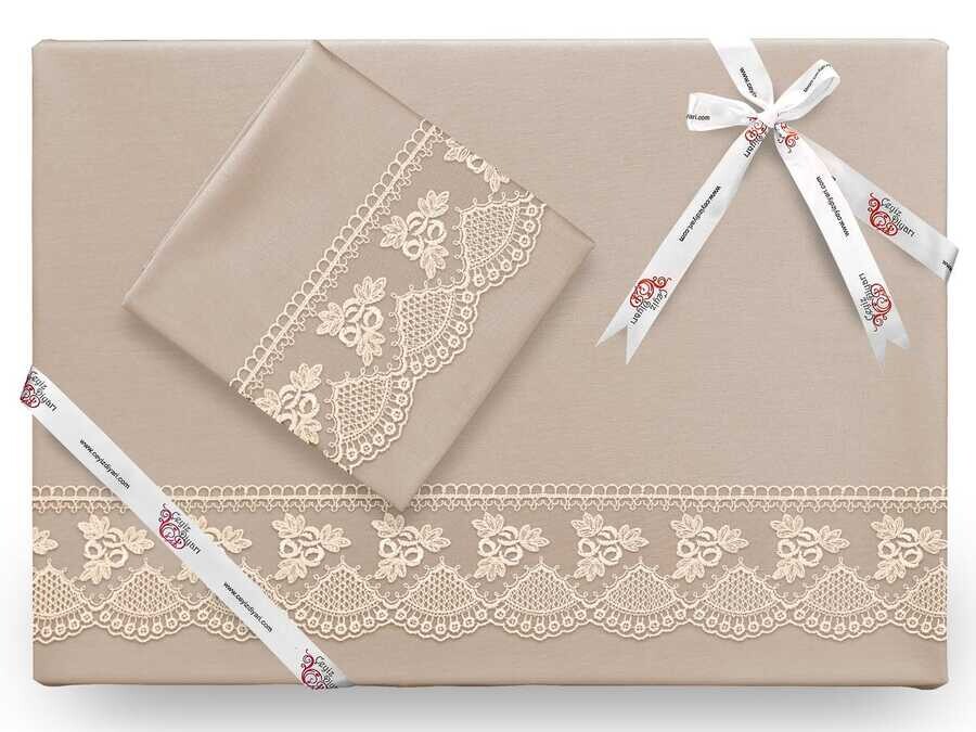 Dowry World - Yekpare Plain French Laced Duvet Cover Set Cappucino Dowry World - Yekpare Plain French Laced Duvet Cover Set Cappucino