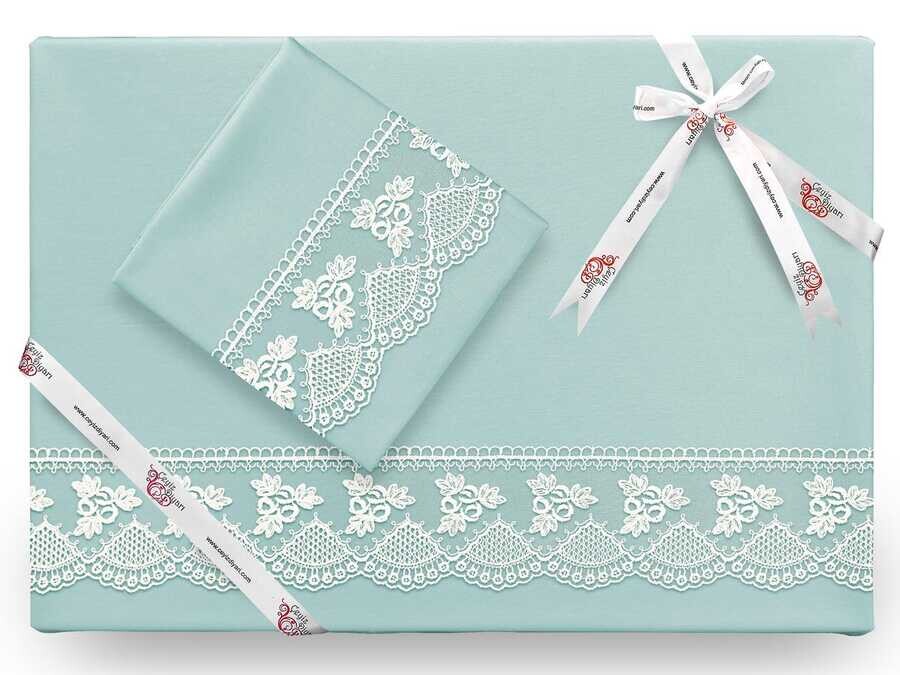 Dowry World - Yekpare Plain French Laced Duvet Cover Set Spring-Green Dowry World - Yekpare Plain French Laced Duvet Cover Set Spring-Green