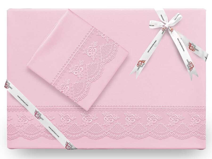 Dowry World - Yekpare Plain French Laced Duvet Cover Set Powder Dowry World - Yekpare Plain French Laced Duvet Cover Set Powder