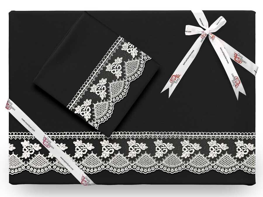 Dowry World - Yekpare Plain French Laced Duvet Cover Set Black Dowry World - Yekpare Plain French Laced Duvet Cover Set Black