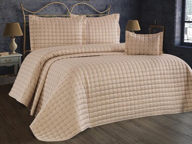 Yıldız Double Quilted Bedspread Cappucino - Thumbnail