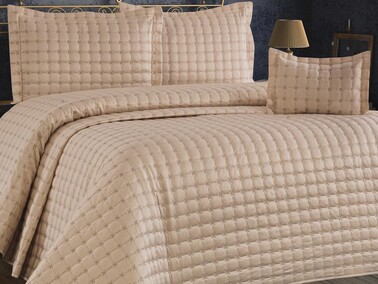Yıldız Double Quilted Bedspread Cappucino - Thumbnail