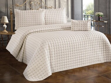 Yıldız Double Quilted Bedspread Cream - Thumbnail