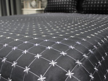 Star Double Quilted Bedspread Black - Thumbnail