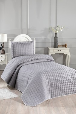 Yıldız Single Quilted Bedspread Gray - Thumbnail