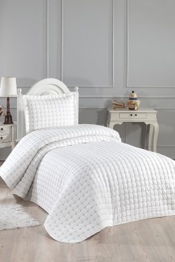 Yıldız Single Quilted Bedspread Cream - Thumbnail