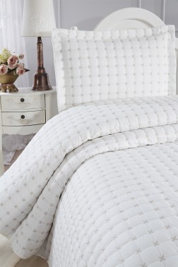 Yıldız Single Quilted Bedspread Cream - Thumbnail
