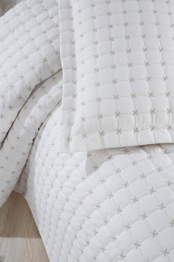 Yıldız Single Quilted Bedspread Cream - Thumbnail