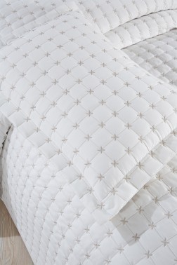 Yıldız Single Quilted Bedspread Cream - Thumbnail