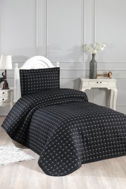 Yıldız Single Quilted Bedspread Black - Thumbnail