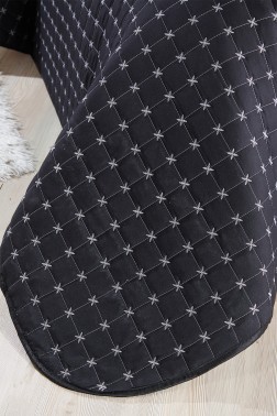 Yıldız Single Quilted Bedspread Black - Thumbnail