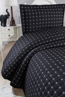Yıldız Single Quilted Bedspread Black - Thumbnail