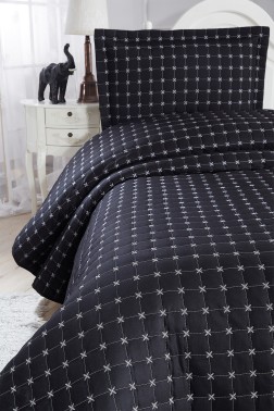 Yıldız Single Quilted Bedspread Black - Thumbnail