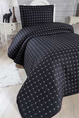 Yıldız Single Quilted Bedspread Black - Thumbnail