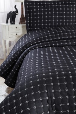 Yıldız Single Quilted Bedspread Black - Thumbnail