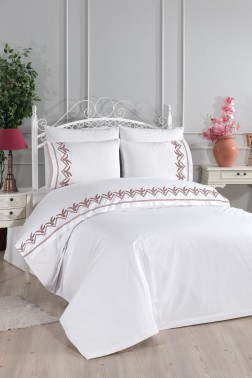 Yuliana Embroidery King Size Duvet Cover Set 6 pcs, Duvet Cover 200x220, Sheet 240x260, Double Size, Cream Color - Thumbnail