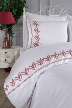 Yuliana Embroidery King Size Duvet Cover Set 6 pcs, Duvet Cover 200x220, Sheet 240x260, Double Size, Cream Color - Thumbnail