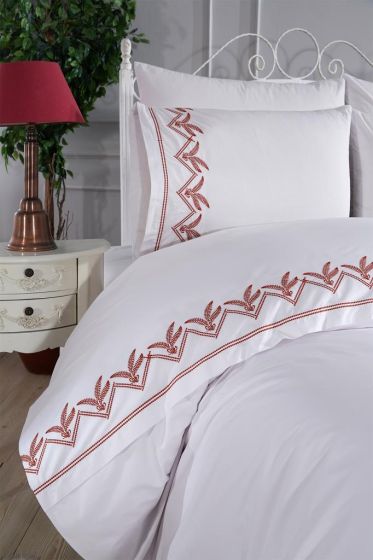 Yuliana Embroidery King Size Duvet Cover Set 6 pcs, Duvet Cover 200x220, Sheet 240x260, Double Size, Cream Color