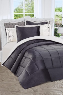 Yumi Bridal Set 6pcs, Comforter 220x240, Sheet 240x260, King Size, Double Size, Cotton Fabric, Antrachite - Thumbnail
