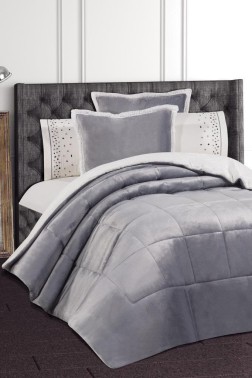 Yumi Bridal Set 6pcs, Comforter 220x240, Sheet 240x260, King Size, Double Size, Cotton Fabric, Gray - Thumbnail