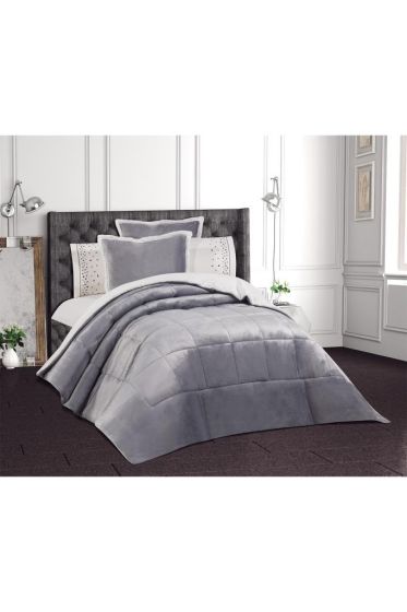 Yumi Bridal Set 6pcs, Comforter 220x240, Sheet 240x260, King Size, Double Size, Cotton Fabric, Gray