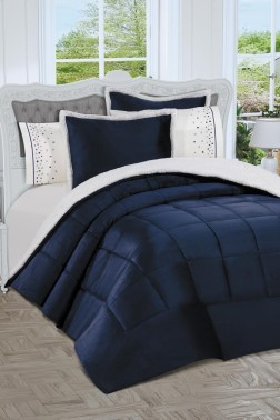 Yumi Bridal Set 6pcs, Comforter 220x240, Sheet 240x260, King Size, Double Size, Cotton Fabric, Navy Blue - Thumbnail