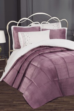 Yumi Bridal Set 6pcs, Comforter 220x240, Sheet 240x260, King Size, Double Size, Cotton Fabric, Plum - Thumbnail