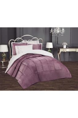 Yumi Bridal Set 6pcs, Comforter 220x240, Sheet 240x260, King Size, Double Size, Cotton Fabric, Plum - Thumbnail