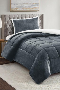 Yumi Comforter Set 180x230 cm, Single Size, Queen Bed, Cotton/Polyester Fabric Antrachite - Thumbnail