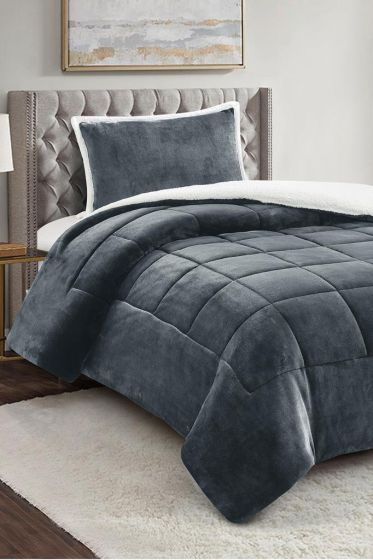 Yumi Comforter Set 180x230 cm, Single Size, Queen Bed, Cotton/Polyester Fabric Antrachite