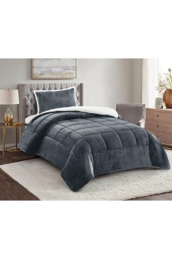 Yumi Comforter Set 180x230 cm, Single Size, Queen Bed, Cotton/Polyester Fabric Antrachite - Thumbnail