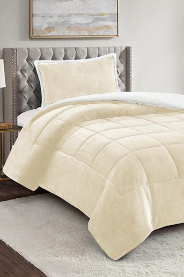 Yumi Comforter Set 180x230 cm, Single Size, Queen Bed, Cotton/Polyester Fabric Cream