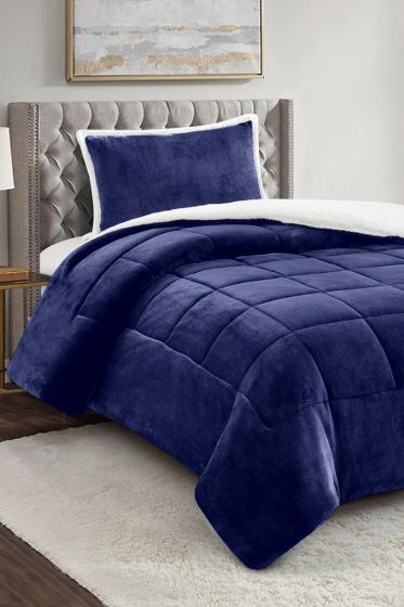 Yumi Comforter Set 180x230 cm, Single Size, Queen Bed, Cotton/Polyester Fabric Navy Blue