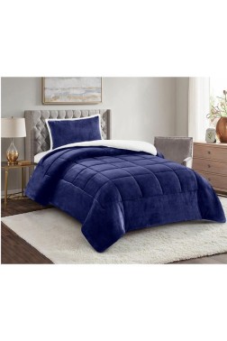 Yumi Comforter Set 180x230 cm, Single Size, Queen Bed, Cotton/Polyester Fabric Navy Blue - Thumbnail