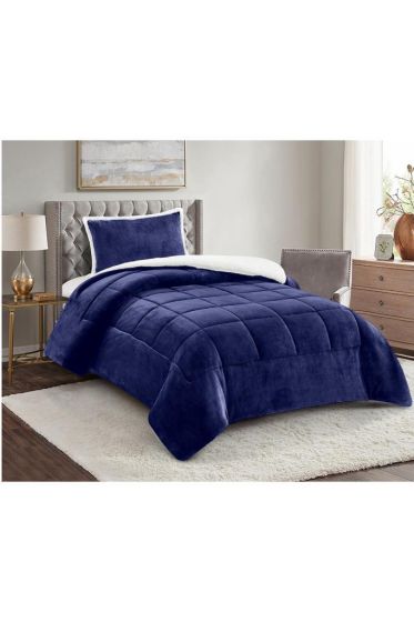 Yumi Comforter Set 180x230 cm, Single Size, Queen Bed, Cotton/Polyester Fabric Navy Blue